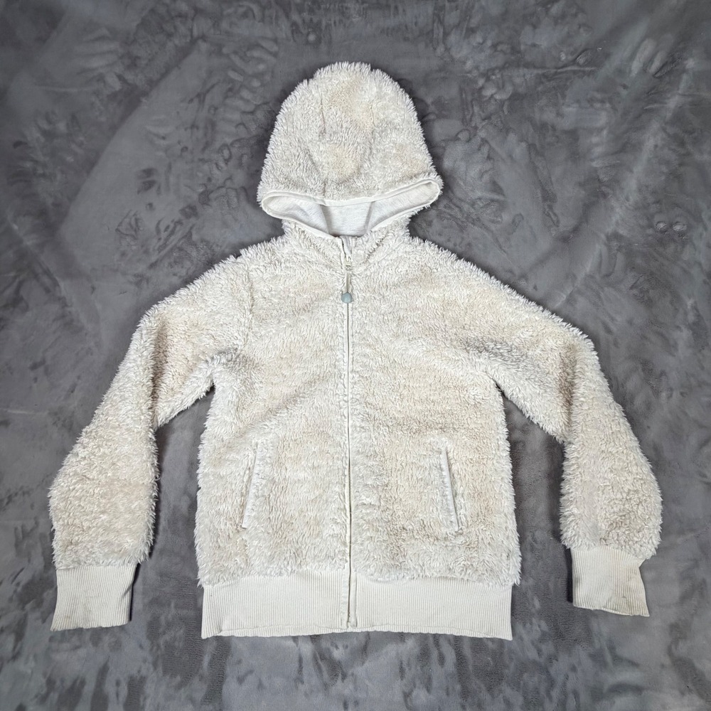 Athleta Girl Cream Sherpa Fleece Zip Up Hoodie Jacket Kids Large 12